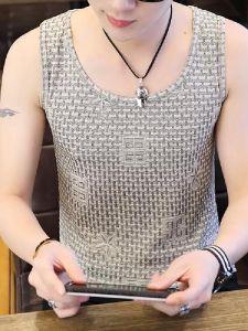 New 2024 Mens Sleeveless Thin Summer Sport Vest Loose Shorts Set Trendy Brand Fashionable round Neck Pullover Polyester Blend