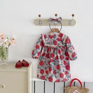 24 New Arrival Fall and Winter Clothes for Babies Baby Rompers Girl Full Printed Rose Dress Autumn Long Sleeves Sisters Outfit