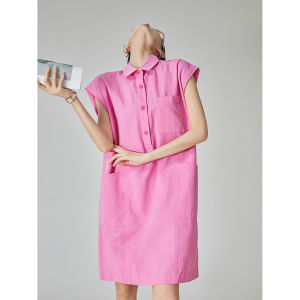 XIAODADEHUA | Dopamine Pink Young-Looking Polo Neck Sleeveless Loose Dress