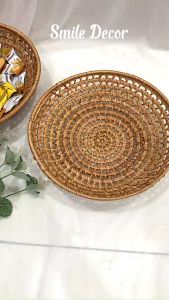 Khay mây tròn đựng trái cây bánh kẹo Smile Decor trang trí bàn tiệc sang trọng