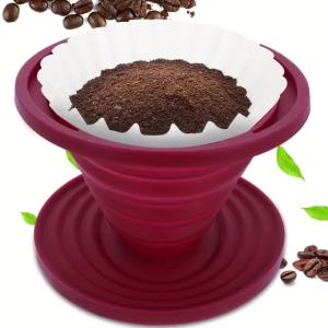 Pour Over Coffee Dripper-Collapsible Reusable Silicone Coffee Filter Cone Makes One to Two Cups of Strong Brew for Camping