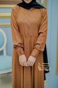 Gamis hermosa wolfis embos motif padi warna caramel-gamis busui syari premium-Pakaian wanita muslima