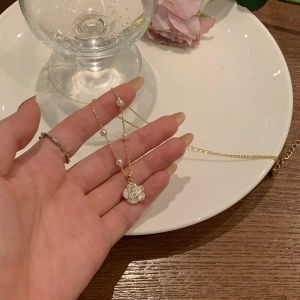 Srrmhyn Dongda Gate Embedded Diamond Flower Pearl Necklace Fashionable Elegant High-End Clavicle Chain Lightweight Versatile Pendant