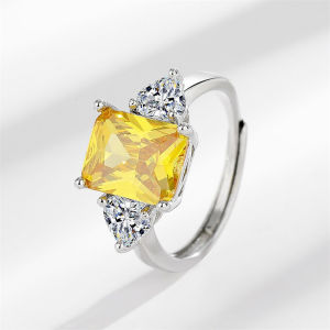 Luxurious Yellow Crystal Princess Ring for Women Fashionable Open Hand Ring Summer Versatile Accessory Simulated Design Ring