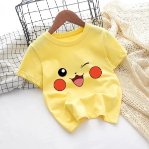 Bandai | Pokémon Pikachu childrens short-sleeved cartoon print game new style T-shirt for boys and girls casual top sport shirt