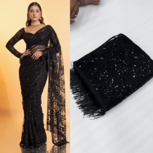 [PRE ORDER : 10 DAYS] Premium Black Sequins Saree 3462 | Heavy Embroidery Butterfly Net Bollywood Saree with Full Embroidered Blouse Piece