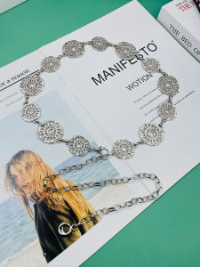 Retro Metal Copper Coin Chain Waist Belt Womens New 2025 Fashion Versatile Hollow Waist Chain Accessory Skirt Chain