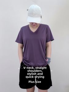 maytryit | Quick Dry V-Neck Short Sleeve Womens T-Shirt Plus Size