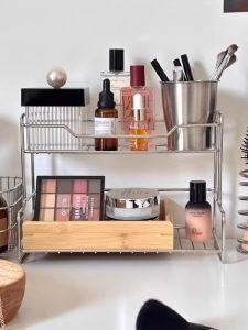 Stainless Steel Double Layer Cosmetic Storage Rack Bathroom Sink Drain Rack High Aesthetic Value Ins Style Cupboard Organizer