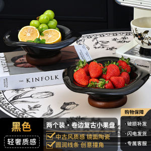 High Aesthetic Love Wood Ceramic Fruit Bowl Living Room Dining Table Decoration Snack Plate Home Storage Box Simple Style Edge