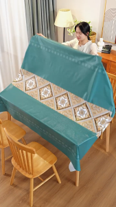 Nordic Style Long Tablecloth PVC Striped Grid Tablecloth Oil Resistant Wear-Resistant Dining Table Cloth Cover