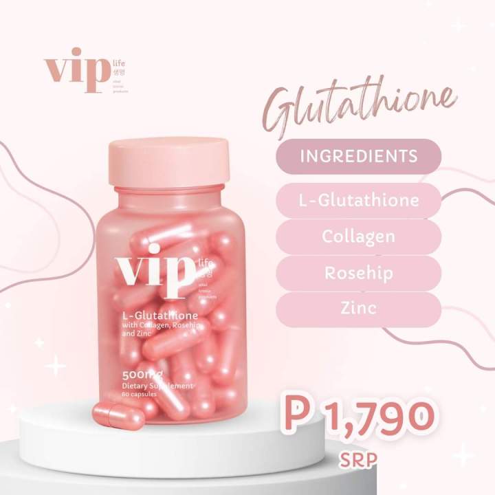 VIP Life L-Glutathione by Arci Muñoz 500mg 60 capsules per bottle ₱1790 only, on hand COD available