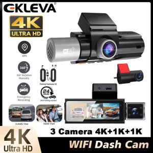 EKLEVA กล้องสำหรับรถยนต์ติดรถยนต์3ช่อง UHD 4K 3-เลนส์ Kamera Spion เครื่องบันทึกวีดีโอกล้อง Wifi Dashcam สำหรับยานพาหนะรถยนต์กล้องวิดีโอ DVR