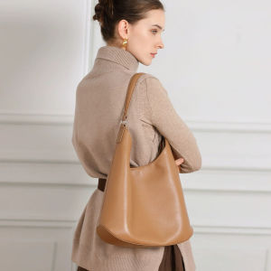 BeeGreen Women Genuine Leather Shoulder Bag Minimalism Commuter Bag Lazy Style Underarm Bag