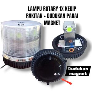 LAMPU ROTARY RAKITAN + DUDUKAN PAKAI MAGNET KUAT 1X KEDIP 12 VOLT 24 VOLT STEP DOWN 5AMPER