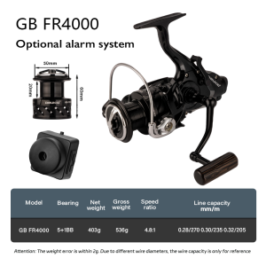 DEUKIO Front Rear Brake Spinning Fishing Reel with Alarm 5+1BB 4.8:1 Gear Ratio 8kg Drag Power For Carp Fishing CNC Handle