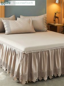 European Luxury Style Cotton Bed Skirt Coverlet Anti-Slip Single Piece High Quality Bedding Set Duvet Cover Pillowcase