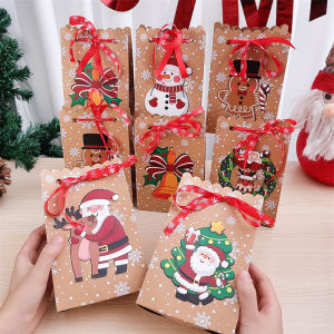 1/3Pcs Christmas Gift Packaging Candy Ribbon Kraft Paper Bag Chocolate Bread Cookies Food Kids Party Supplies Spring Festival