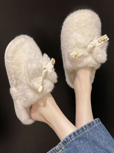Confinement Cotton Slippers Womens Autumn and Winter New Arrival Cute Bows Stuffed Heattech Interior Home Soft Bottom Non Slip Slippers