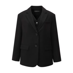 Elegant Black Suit Jacket Womens Loose Style Fake Two-Piece Small Western Clothes Showroom plus 2025 Spring Autumn Collection