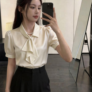 YAOMUHUA | French Luxury Style Ribbon Satin Blouse