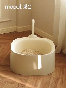 Meoof Luxury Multi-Cat Litter Box with Scoop - Spacious Easy-Clean Cat Litter Tray with Double Scoop Holes Anti-Tip Design and Mess-Free Corners