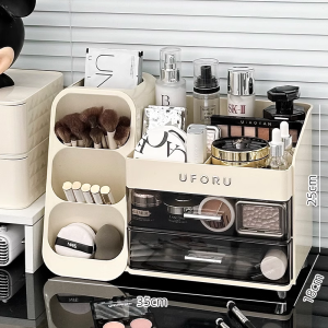 Large Capacity Cosmetic Storage Box Dustproof Makeup Desk Organizer Skin Care Products Holder Luxury Style Rectangular Plastic Box