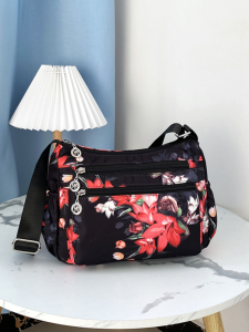 2025 New Womens Large Capacity Multi-layer Oxford Cloth Crossbody Bag Lightweight Canvas Mom Bag Casual Floral Pattern