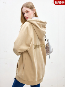 Juicy Couture | Embroidered Fleece Hooded Long Casual Jacket Women