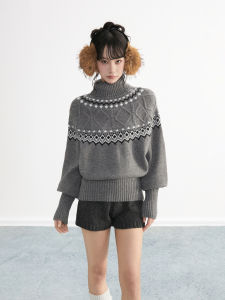 ARCG | Grey Fair Isle Cable Knit High Neck Thickened Knit Sweater