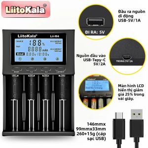 LiitoKala Lii-M4S Sạc Pin LCD Đa Năng Cho 18650 26650 21700 Sạc Đa Năng Cho AA AAA AC Pin