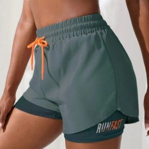 Letter Pattern Drawstring Shorts Double Layer Comfortable Casual Sports Pants for Running and Workout