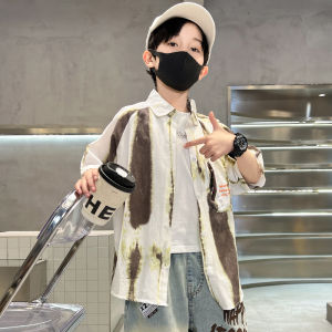 Boys Summer Stripe Shirt Short Sleeve Casual Cotton Polyester Blend Fashionable Trendy Middle Big Kids Shirt Handsome