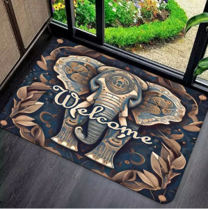Thai-style Elephant Retro Entryway Rug Bathroom Mat Decorative Entrance Door Mat Doormat 泰式大象复古玄关地垫 浴室地垫 装饰入户门地垫 进门垫 FUNIANQI