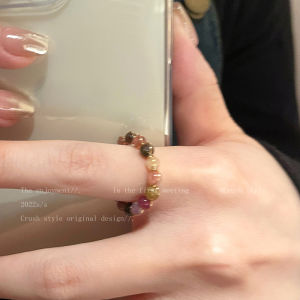 Colorful Natural Stone Tourmaline Ring for Women Vintage Retro Fashion Jewelry Luxury Sensation Alloy Finger Ring