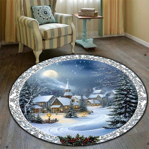 VIKAMA Họa Tiết Kẻ Sọc Đen Hình Bông Tuyết Cây Thông Noel Thảm Tròn Bằng Vải Polyester Mềm Chống Trượt Trang Trí Trong Nhà Cho Phòng Khách Phòng Ngủ - Thảm Ngày Lễ