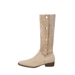 Fashion Boots Spring Summer 2023 New Arrival Womens Suede Mid-Height K-Style Boots with Metal Details and Scrub Cortical
