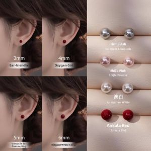 TFY | Mini Red Pearl S999 Silver Earrings