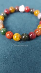 Vòng tay đá Thạch Anh Ưu Linh đa sắc size hạt 9.3 li phối charm hoa mai bạc 6 cánh | Hoa Minh Gem