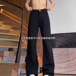 กางเกงยีนส์ทรงตรงทรงสลิมฟิตสำหรับผู้ชาย กางเกงยีนส์ทรงเข้ารูปสไตล์อเมริกันไฮสตรีท สีดำ ทรงเข้ารูป ทรงเข้ารูป สำหรับคู่รัก ฤดูใบไม้ร่วง