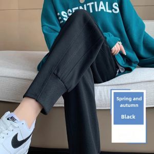 Grey Thickened High Waist Cotton Sport Pants Womens Street Style Casual Trousers Autumn Winter Small Size Sweatpants