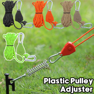 Tent Rope Adjuster with PulleyHeavy-Duty Steel Hook4mm Reflective GuylineWindproof Camping Cord Lock for CanopyTarpSunshade