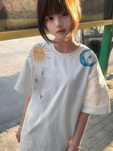 Áo Thun Cotton Tay Ngắn in Họa Tiết Sáng Tạo Phong Cách Mỹ Dành Cho Nữ Dáng Rộng Thoải Mái Thời Trang Mùa Hè Chất Liệu Cotton Nguyên Chất