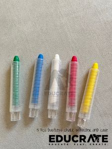EducratePH 5 pc Dustless chalk with clear holder and case / chalk holder / clear chalk holder