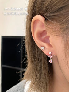 Cute Butterfly Titanium Steel Stud Earrings Pendant Ear Bone Heart Shaped Double Piercing Earring Fashion Jewelry for Women