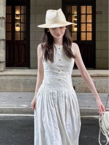 Đầm Dài Thanh Lịch Dành Cho Nữ Màu Trắng Phong Cách Hepburn Với Trang Phục Mùa Hè Không Tay Lưng Cao Dành Cho Trẻ Từ 18-29 Tuổi