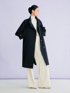 Fashionable Double-layer Collar Belted Mid-long Trench Coat