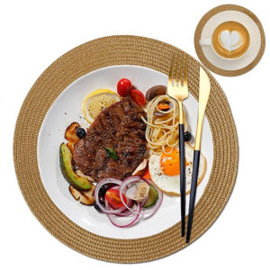 33.5CM Round Placemats Set of 6 Small Circle PP Place Mats Washable Table Mats for Dining Table Woven Heat Resistant Placemats