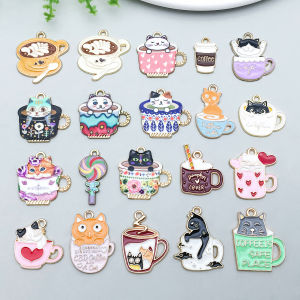 5pcs/20pcs Alloy enamel coffee cup Pendant Jewelry Making DIY Keychain Earrings Charms for Jewelry Bracelets Necklace