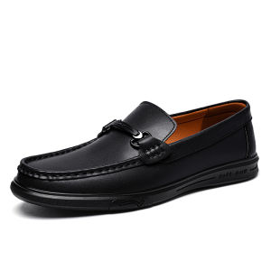 Mens Casual Business Leather Shoes Slip-On Driving Soft Bottom Large Size Bean Bean Shoes Comfortable Breathable Rubber Sole